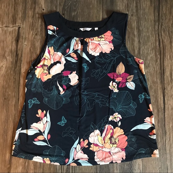 REITMANS Navy Blue & Pink Flowered Sleeveless Top/Cami/Tank - Picture 2 of 6